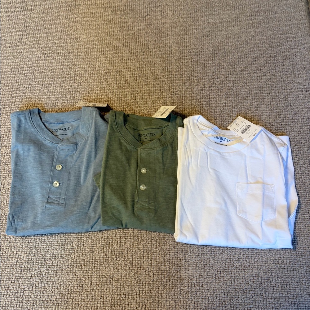 Bundle of Crewcuts Kids' Long Sleeve Tees - Green, Blue, and White (Size 6-7)